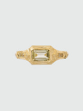 Load image into Gallery viewer, &#39;Eima&#39; ring :: Pale green tourmaline with sapphire side stones :: Ready to ship
