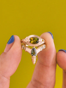 'Sunya' ring :: Deep yellow green tourmaline :: Ready to ship