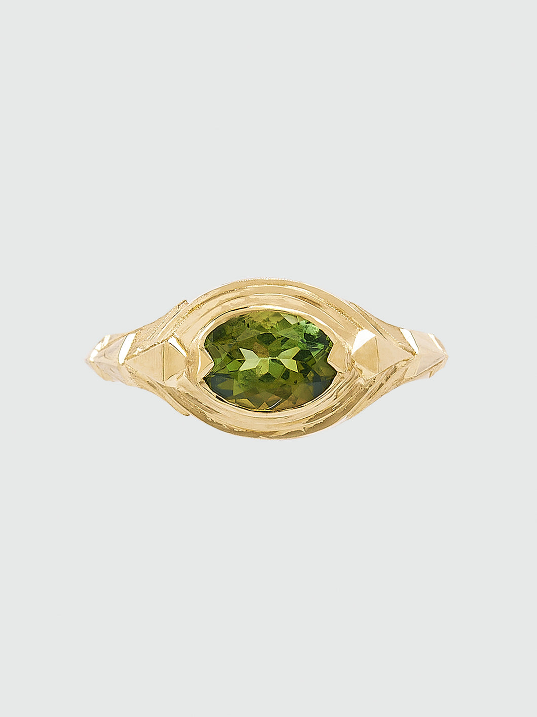 'Sunya' ring :: Deep yellow green tourmaline :: Ready to ship