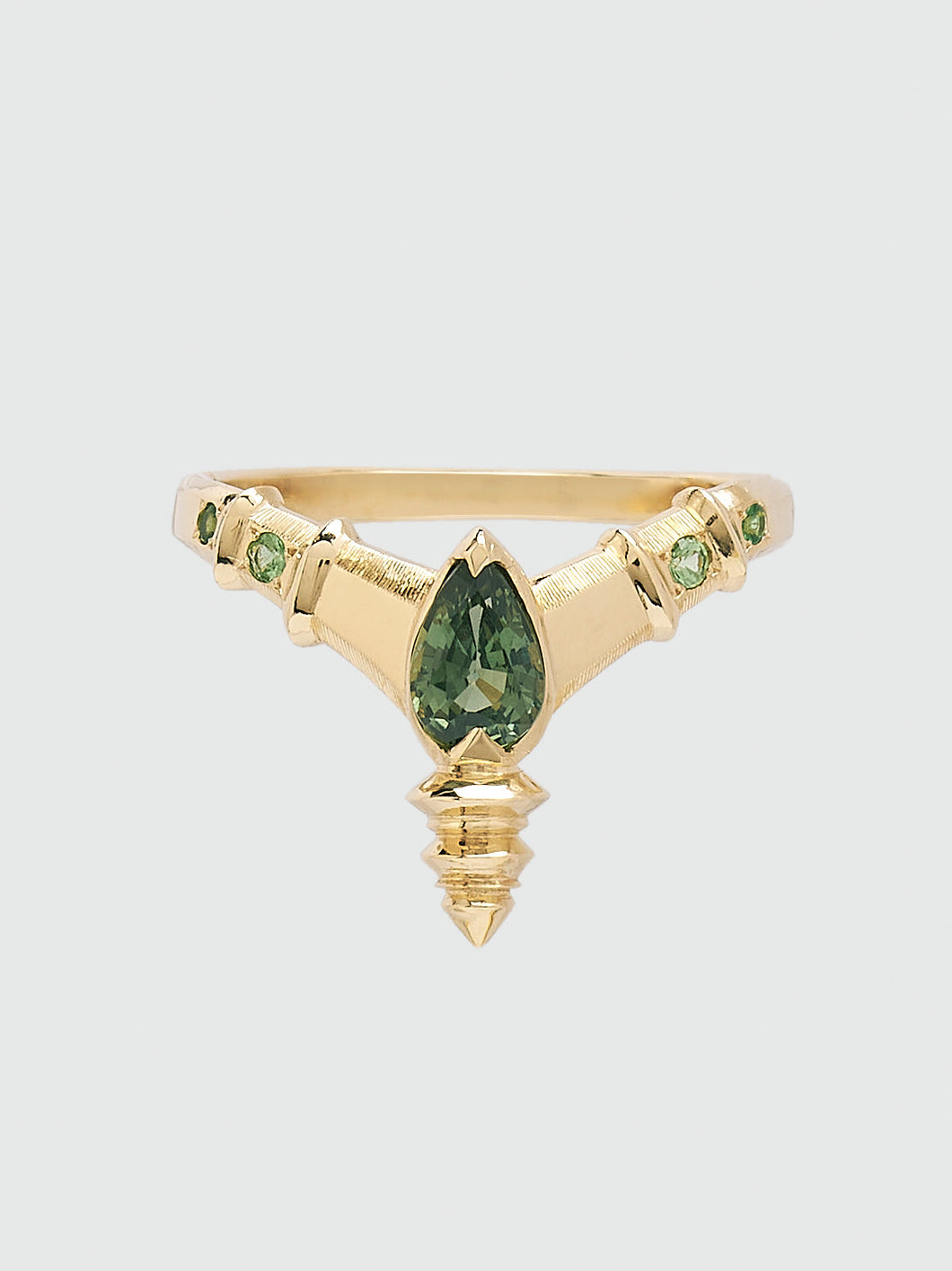 'Inara' ring :: Green sapphire and tsavorite :: Ready to ship